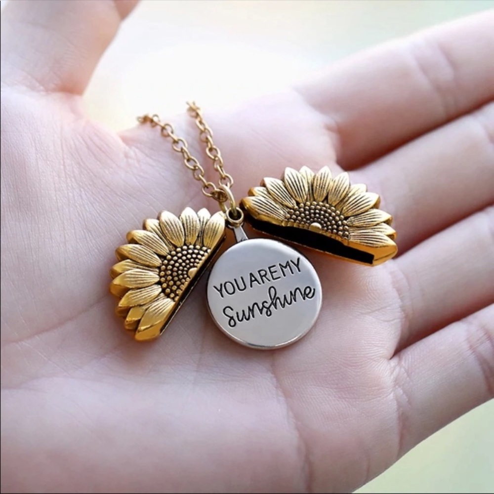 NWOT! Sunflower Locket Necklace with Message Inside. - Picture 3 of 7